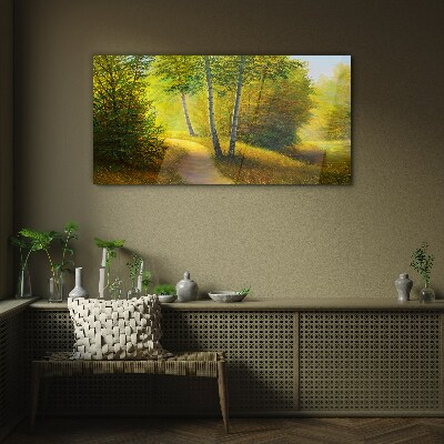 Tableau sur verre Forêt dorée au soleil