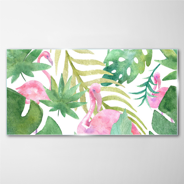 Tableau imprimé sur verre Flamants roses joyeux dans la jungle tropicale