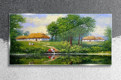 Tableau verre imprimé Un paysage rural paisible au bord de l'eau