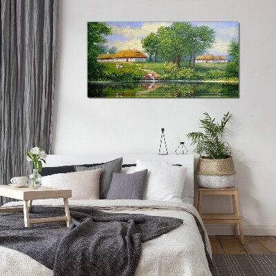 Tableau verre imprimé Un paysage rural paisible au bord de l'eau