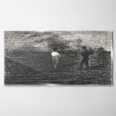 Tableau imprimé sur verre Des figures brumeuses sur fond de paysage