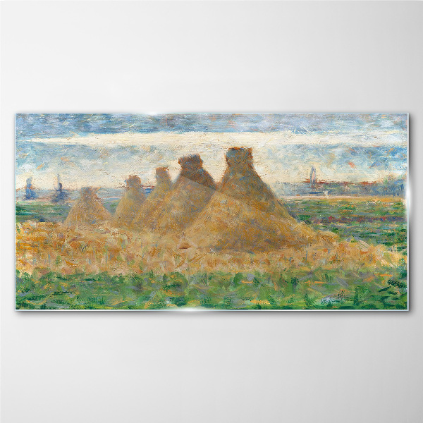 Tableau imprimé sur verre meules de foin dorées