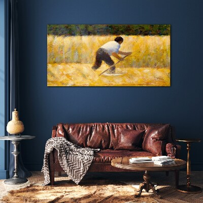 Tableau sur verre Un ouvrier dans un champ de céréales