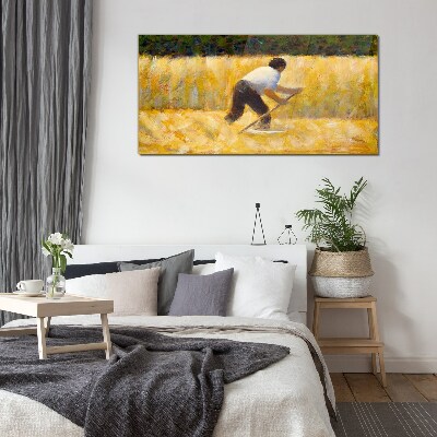 Tableau sur verre Un ouvrier dans un champ de céréales