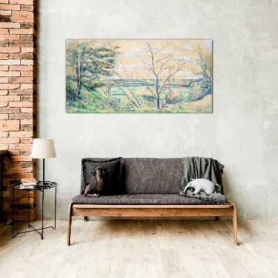 Tableau en verre Un paysage paisible avec des arbres