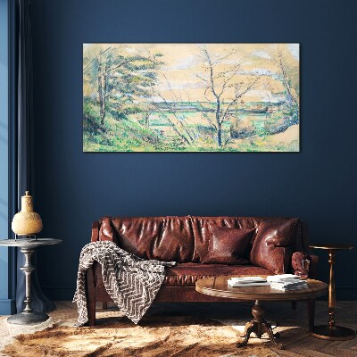 Tableau en verre Un paysage paisible avec des arbres