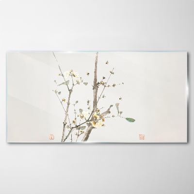 Tableau imprimé sur verre Une branche florale aux tons délicats