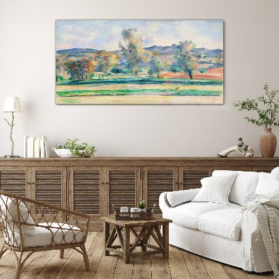 Tableau sur verre Paysage de printemps avec des arbres