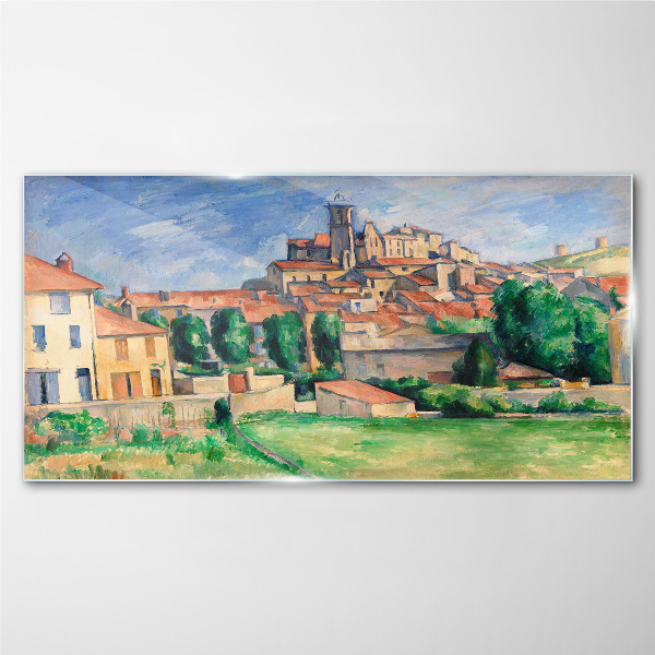Tableau sur verre Vue de la ville avec verdure