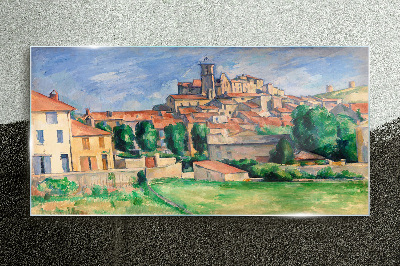 Tableau sur verre Vue de la ville avec verdure