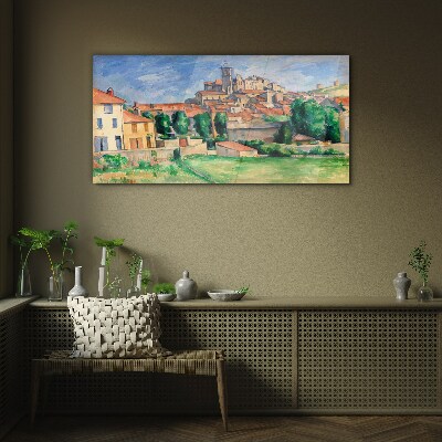 Tableau sur verre Vue de la ville avec verdure