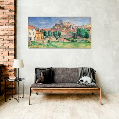Tableau sur verre Vue de la ville avec verdure