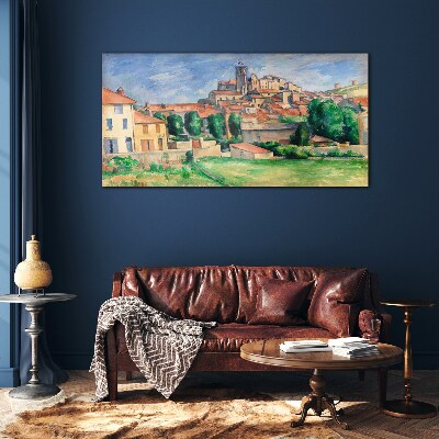 Tableau sur verre Vue de la ville avec verdure