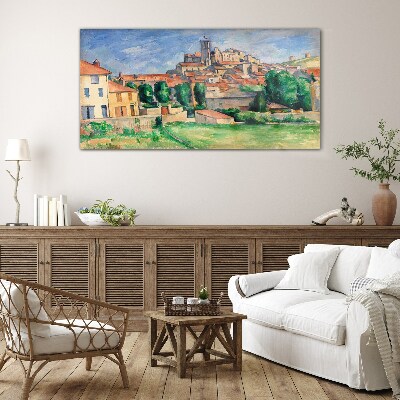 Tableau sur verre Vue de la ville avec verdure