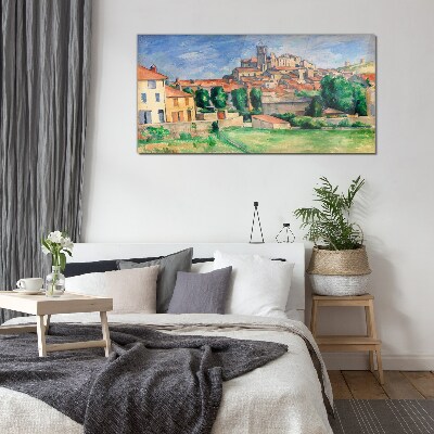 Tableau sur verre Vue de la ville avec verdure
