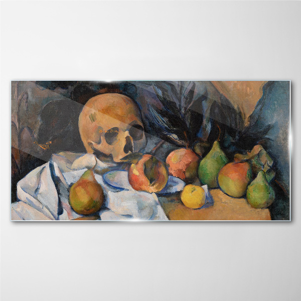 Tableau sur verre Nature morte avec un crâne et des fruits