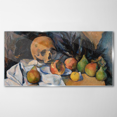 Tableau sur verre Nature morte avec un crâne et des fruits