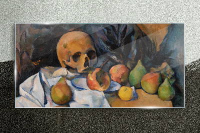 Tableau sur verre Nature morte avec un crâne et des fruits