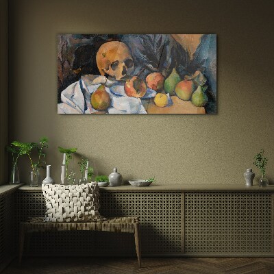 Tableau sur verre Nature morte avec un crâne et des fruits