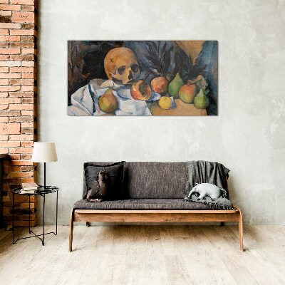 Tableau sur verre Nature morte avec un crâne et des fruits