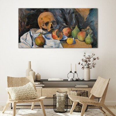 Tableau sur verre Nature morte avec un crâne et des fruits