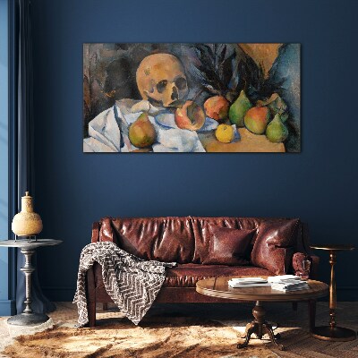Tableau sur verre Nature morte avec un crâne et des fruits