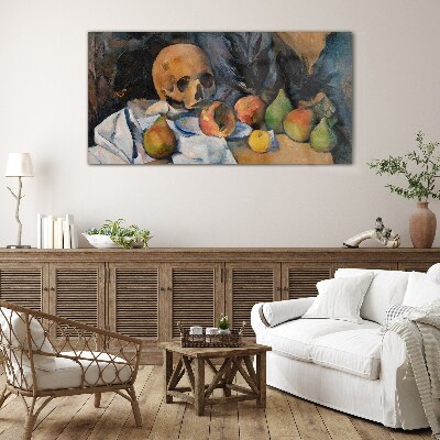 Tableau sur verre Nature morte avec un crâne et des fruits