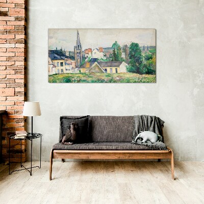 Tableau verre imprimé Paysage rural avec une église