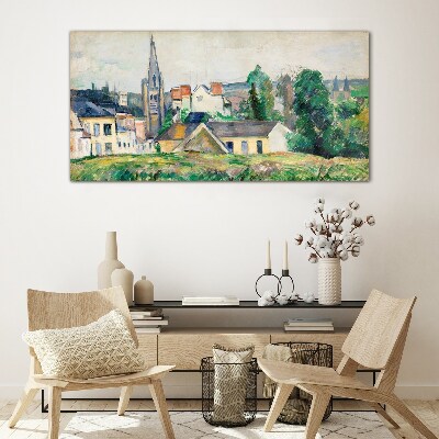 Tableau verre imprimé Paysage rural avec une église