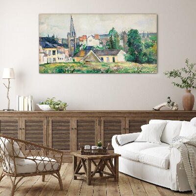 Tableau verre imprimé Paysage rural avec une église