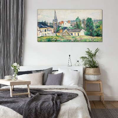 Tableau verre imprimé Paysage rural avec une église