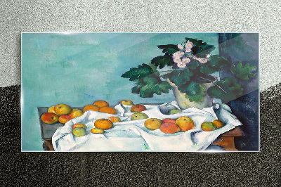 Tableau photo sur verre Table de fruits avec un vase