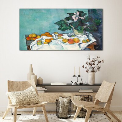 Tableau photo sur verre Table de fruits avec un vase