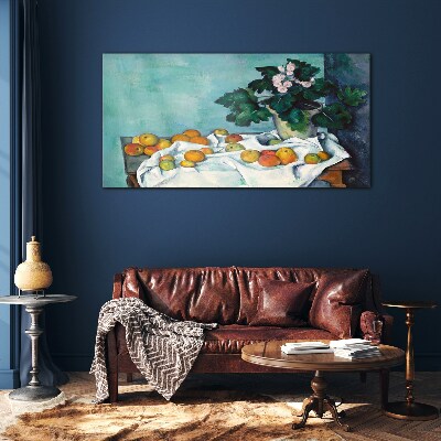 Tableau photo sur verre Table de fruits avec un vase