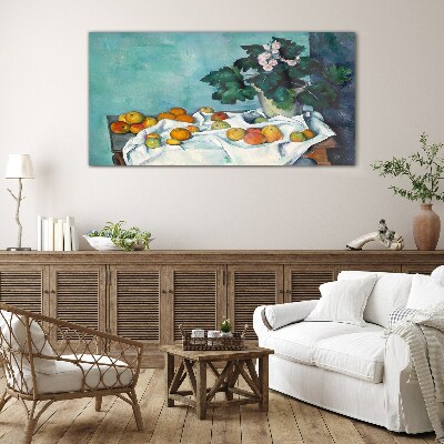 Tableau photo sur verre Table de fruits avec un vase