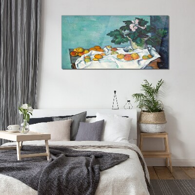 Tableau photo sur verre Table de fruits avec un vase