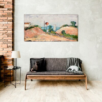 Tableau imprimé sur verre Paysage avec une boule rouge
