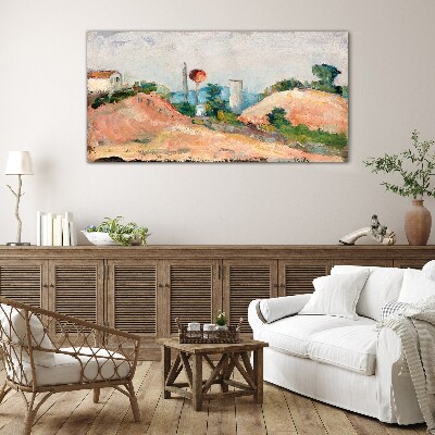 Tableau imprimé sur verre Paysage avec une boule rouge