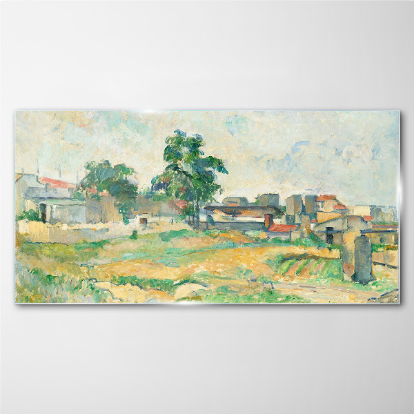 Tableau photo sur verre Paysage avec un arbre et des bâtiments