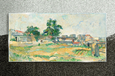Tableau photo sur verre Paysage avec un arbre et des bâtiments