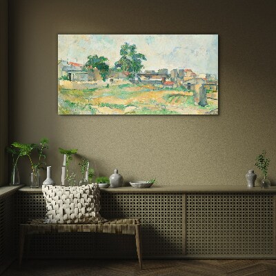 Tableau photo sur verre Paysage avec un arbre et des bâtiments
