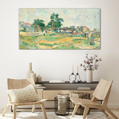 Tableau photo sur verre Paysage avec un arbre et des bâtiments