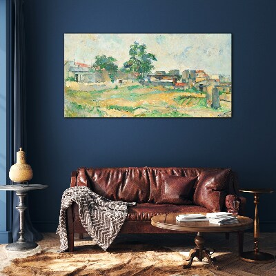 Tableau photo sur verre Paysage avec un arbre et des bâtiments