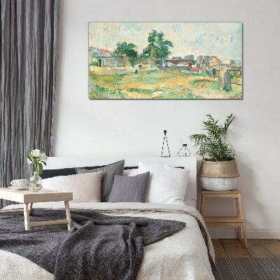 Tableau photo sur verre Paysage avec un arbre et des bâtiments
