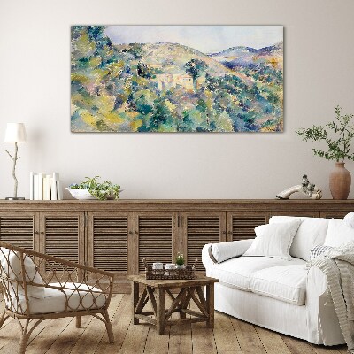 Tableau imprimé sur verre Paysage avec des maisons parmi les arbres