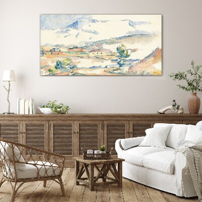 Tableau verre imprimé Paysage de montagne aux tons pastel