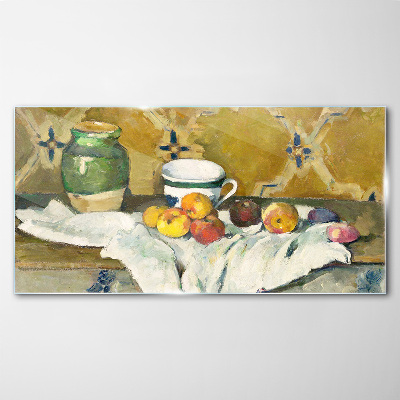 Tableau sur verre Table de fruits avec un pot vert