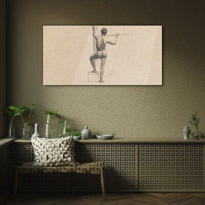 Tableau photo sur verre Figure d'un homme avec une lance