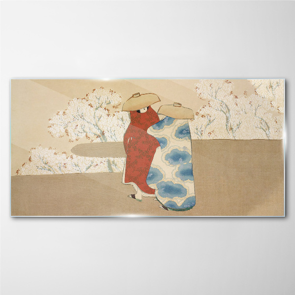 Tableau verre imprimé Une rencontre parmi les arbres en fleurs