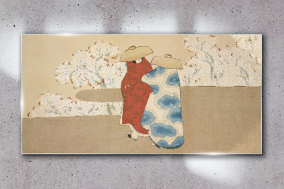 Tableau verre imprimé Une rencontre parmi les arbres en fleurs